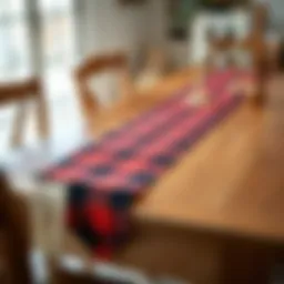 Elegant buffalo plaid table runner on a rustic dining table