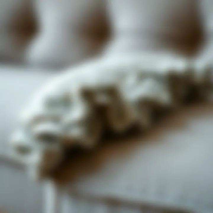 Close-up of fabric texture of ruffled couch cover