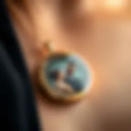 Close-up of a necklace with a small photo locket showcasing personal memories
