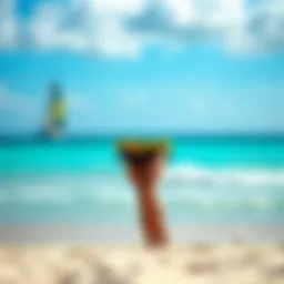 Vibrant Jamaican two-piece bathing suit on a sandy beach