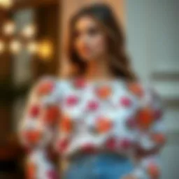 Elegant blouse with puff sleeves in a floral pattern