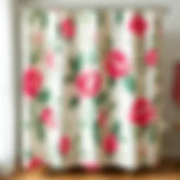Elegant pink and green floral shower curtain showcasing intricate patterns