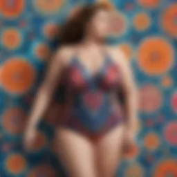 Elegant plus size halter one piece swimsuit showcasing vibrant colors and intricate patterns
