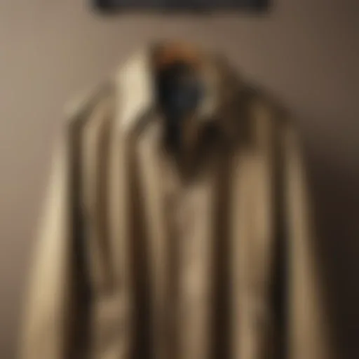 A stylish khaki windbreaker displayed on a vintage coat rack