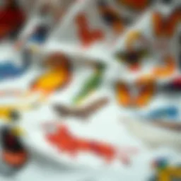 Colorful animal iron-on transfers displayed on fabric