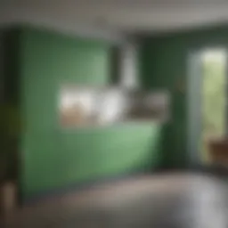 Stylish kitchen cabinets adorned with green contact paper