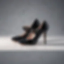 Elegant black strap shoes on a display