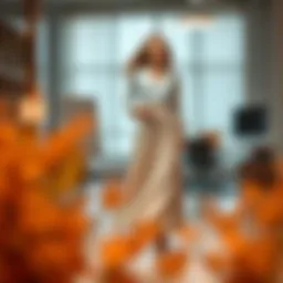 Elegant flowy work skirt showcased in a professional setting