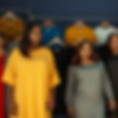 Diverse group of long t-shirts in various colors and patterns