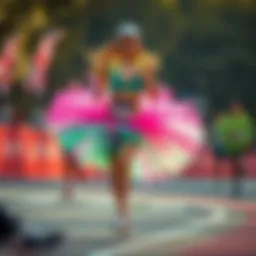 A stylish runner showcasing a vibrant tutu during a marathon.