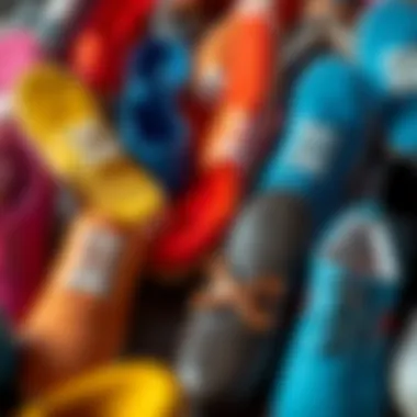 Stylishly arranged shoespads in various colors and materials