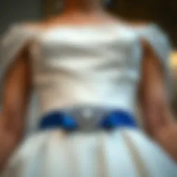 Elegant blue wedding belt accentuating a bridal gown