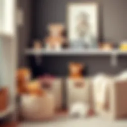 Stylishly arranged storage bins for plush toys in a modern nursery