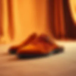 Elegant orange flat mules on a fashion backdrop