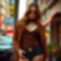 Elegant display of a brown bodysuit paired with chic accessories