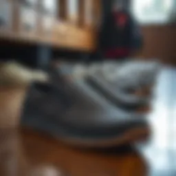 Elegant slip-on Merrell footwear displayed on a wooden surface