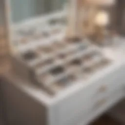 Elegant zipper jewelry organizer displayed on a vanity