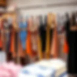 Diverse styles of bathing suits displayed on a rack